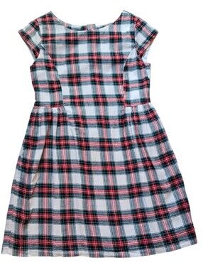 GAP Girls Plaid Fit-and-Flare Dress in White and Red Size 8